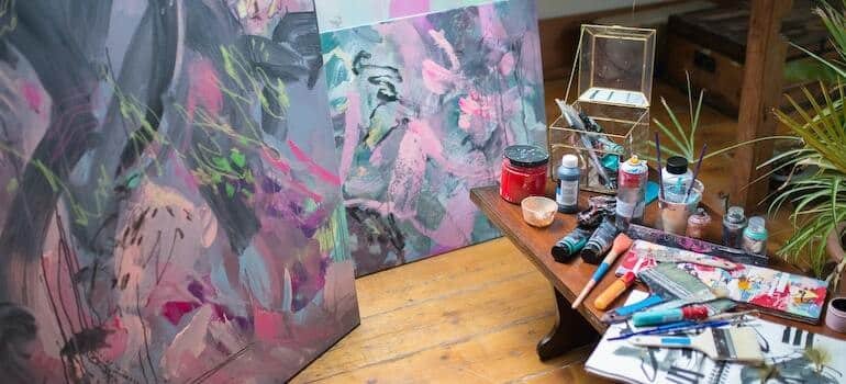 Paintings on a table