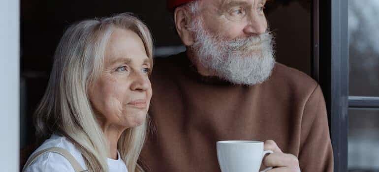 A senior couple drinking tea